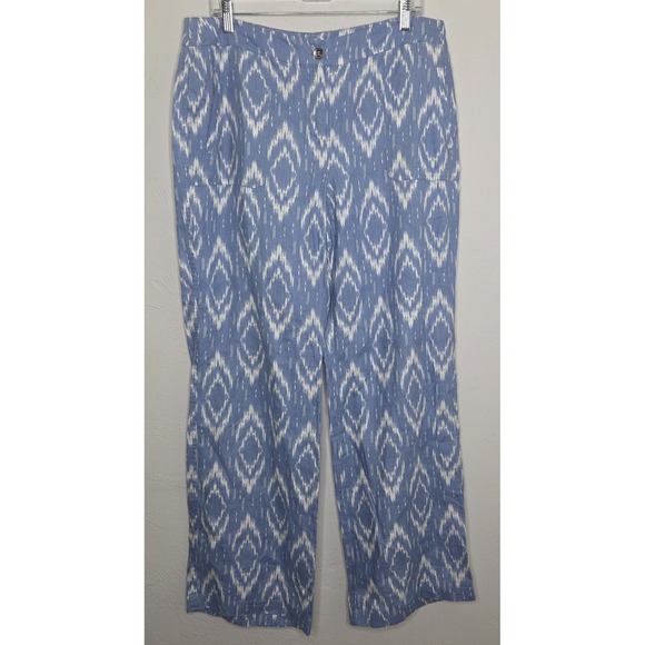 Chico's Pants - Chicos 100% Linen Blue White Geometric Pant Size 1.5 Vacation Resort 31" Inseam